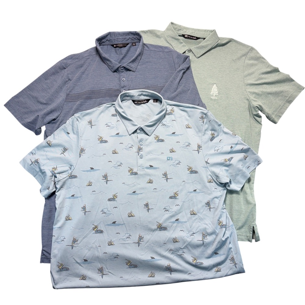 TravisMathew Mens XXL Lot of 3 Blue, Pelican Shark Performance Golf Polo